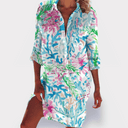 Women's Tie Dye Shirt Dress – V Neck Long Sleeve Button Down Beach Summer Mini
