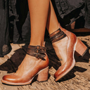 Women's Vintage Double Buckle Ankle Strap Heels – Block Heel Round Toe Pump