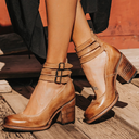 Women's Vintage Double Buckle Ankle Strap Heels – Block Heel Round Toe Pump