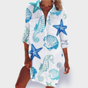 Women's Tie Dye Shirt Dress – V Neck Long Sleeve Button Down Beach Summer Mini