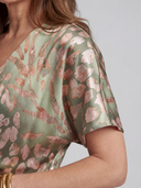 Women's Abstract Print Midi Dress – Deep V Neck Twist Waist Short Sleeve Wedding Guest