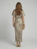 Women's Abstract Print Midi Dress – Deep V Neck Twist Waist Short Sleeve Wedding Guest