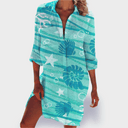 Women's Tie Dye Shirt Dress – V Neck Long Sleeve Button Down Beach Summer Mini