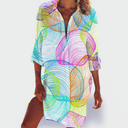 Women's Tie Dye Shirt Dress – V Neck Long Sleeve Button Down Beach Summer Mini