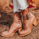 Women's Vintage Double Buckle Ankle Strap Heels – Block Heel Round Toe Pump
