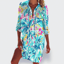 Women's Tie Dye Shirt Dress – V Neck Long Sleeve Button Down Beach Summer Mini