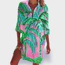 Women's Tie Dye Shirt Dress – V Neck Long Sleeve Button Down Beach Summer Mini