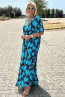 Women's Floral Midi – V Neck Flutter Sleeve Belted A-Line Summer Wedding Guest Dress