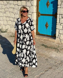 Women's Floral Midi – V Neck Flutter Sleeve Belted A-Line Summer Wedding Guest Dress