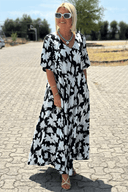 Women's Floral Midi – V Neck Flutter Sleeve Belted A-Line Summer Wedding Guest Dress