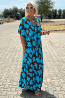 Women's Floral Midi – V Neck Flutter Sleeve Belted A-Line Summer Wedding Guest Dress