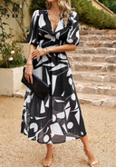 Women's Floral Midi Dress – V Neck Puff Sleeve Gathered Waist Summer Garden Party