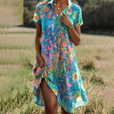 Women's Floral Midi Dress – V Neck Short Sleeve Hi Low Hem Boho Summer Casual