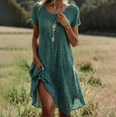 Women's Floral Midi Dress – V Neck Short Sleeve Hi Low Hem Boho Summer Casual