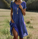 Women's Floral Midi Dress – V Neck Short Sleeve Hi Low Hem Boho Summer Casual
