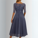 Women's Lace Midi Dress – Sheer Floral Bodice Half Sleeve Wedding Guest
