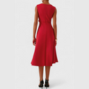 Women's Solid Midi Dress – Boat Neck Draped Waist Asymmetric Ruffle Hem