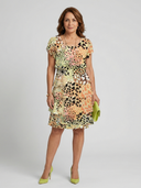 Women's Abstract Animal Print Chiffon Mini – Round Neck Flutter Sleeve Four Tier Wedding Guest Dress