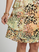 Women's Abstract Animal Print Chiffon Mini – Round Neck Flutter Sleeve Four Tier Wedding Guest Dress