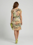 Women's Abstract Animal Print Chiffon Mini – Round Neck Flutter Sleeve Four Tier Wedding Guest Dress