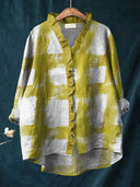 Women's Abstract Brushstroke Print Blouse – Ruffle V Neck Long Sleeve Casual Everyday Top