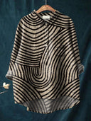 Women's Abstract Curve Stripe Print Blouse – Band Neck Long Sleeve Casual Everyday Top