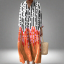 Women's Abstract Dot Print Colorblock Midi – V Neck 3/4 Sleeve Casual Summer Dress