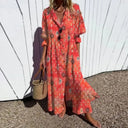 Women's Abstract Floral Maxi – V Neck Short Sleeve Tiered Summer Vacation Dress