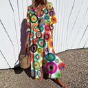 Women's Abstract Floral Maxi – V Neck Short Sleeve Tiered Summer Vacation Dress
