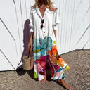 Women's Abstract Floral Maxi – V Neck Short Sleeve Tiered Summer Vacation Dress