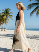 Women's Abstract Floral Maxi – V Neck Sleeveless Contrast Bodice Pocket Beach Summer Dress