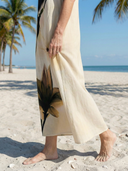 Women's Abstract Floral Maxi – V Neck Sleeveless Contrast Bodice Pocket Beach Summer Dress