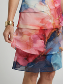 Women's Abstract Marble Print Chiffon Midi – Round Neck Short Sleeve Tiered Wedding Guest Dress