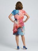 Women's Abstract Marble Print Chiffon Midi – Round Neck Short Sleeve Tiered Wedding Guest Dress