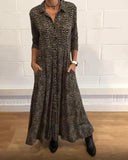 Women's Abstract Print Maxi Dress – Shirt Collar Button Front Three Quarter Pockets