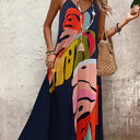 Women's Abstract Print Maxi Dress – V Neck Sleeveless Spaghetti Strap Beach Summer