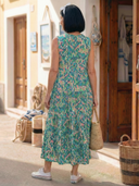 Women's Abstract Print Maxi Dress – V Neck Sleeveless Tiered Tassel Summer