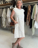 Women's Abstract Print Midi Dress – Round Neck Cap Sleeve Pockets Summer Dress