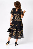 Women's Abstract Print Midi Dress – V Neck Short Sleeve Chiffon Overlay Swing Dress
