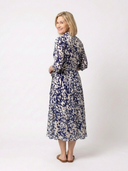 Women's Abstract Print Midi – Shirt Collar Three Quarter Sleeve Dress