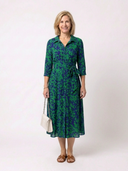 Women's Abstract Print Midi – Shirt Collar Three Quarter Sleeve Dress