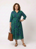 Women's Abstract Print Midi – Shirt Collar Three Quarter Sleeve Dress