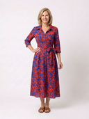 Women's Abstract Print Midi – Shirt Collar Three Quarter Sleeve Dress