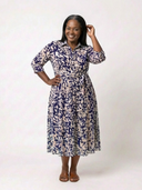 Women's Abstract Print Midi – Shirt Collar Three Quarter Sleeve Dress