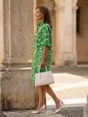 Women's Abstract Print Shirt Dress – Collared Roll Sleeve Button Front A-Line Knee Length