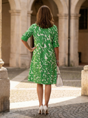 Women's Abstract Print Shirt Dress – Collared Roll Sleeve Button Front A-Line Knee Length