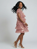 Women's Abstract Print Tiered Knee Length Dress – Round Neck Cap Sleeve