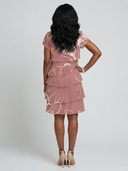 Women's Abstract Print Tiered Knee Length Dress – Round Neck Cap Sleeve