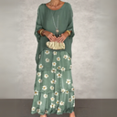 Women's Abstract Print Tiered Maxi Dress – Two Piece Batwing Sleeve Casual Set