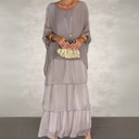 Women's Abstract Print Tiered Maxi Dress – Two Piece Batwing Sleeve Casual Set